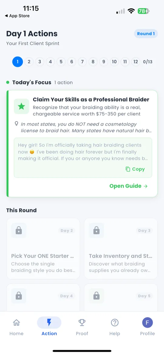 Day header showing Day 3 Actions