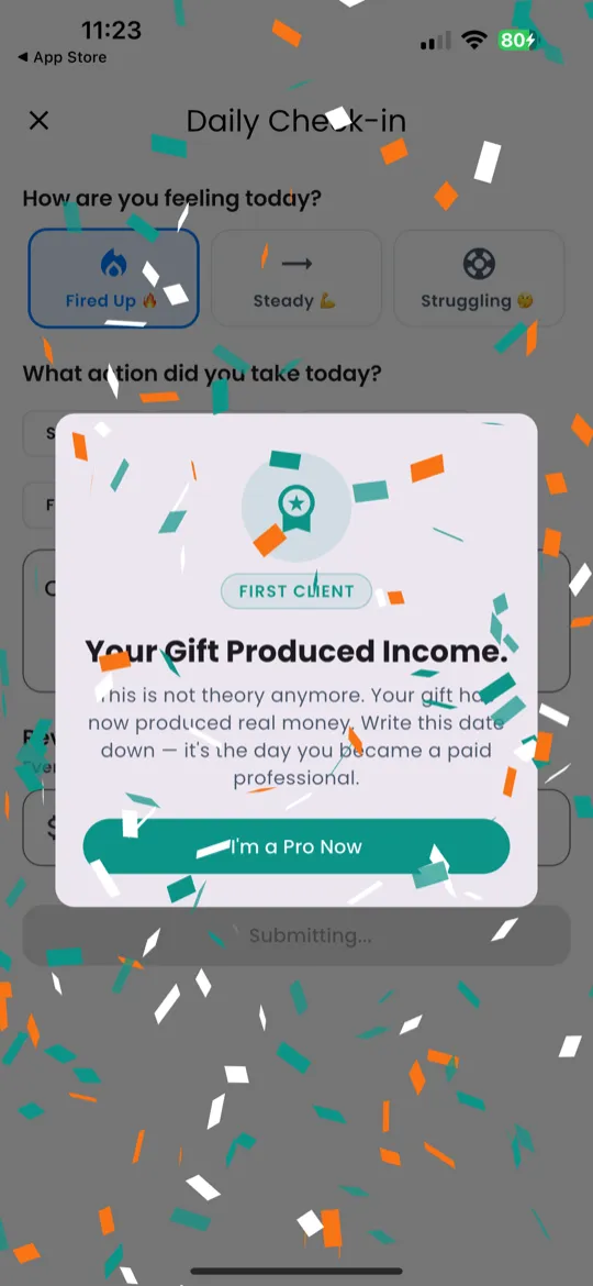 Submission confirmation with streak count