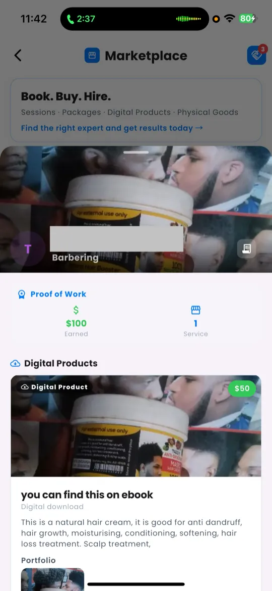 Marketplace browse view with search bar, filters, and provider cards