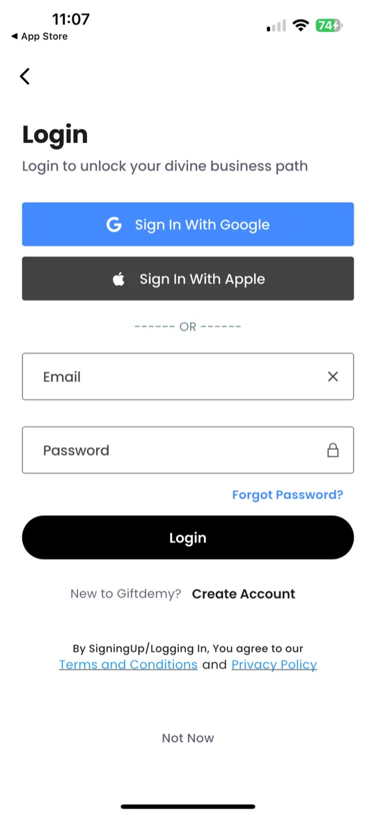 Sign-in screen with all options