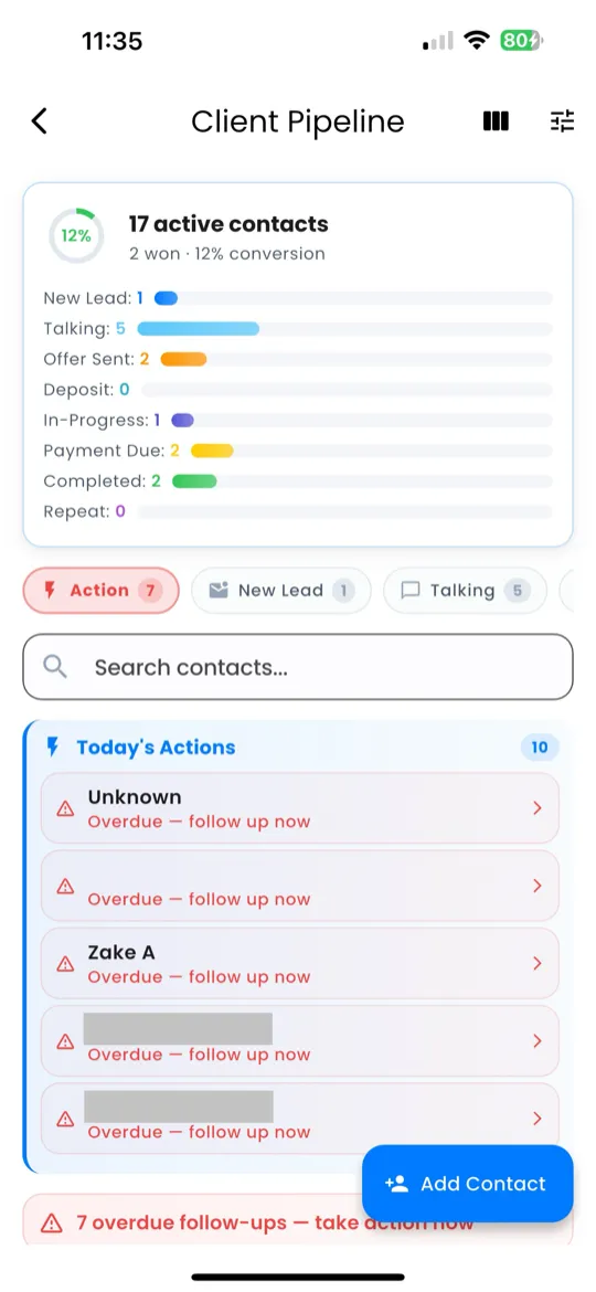 Pipeline view showing all 9 stage tabs