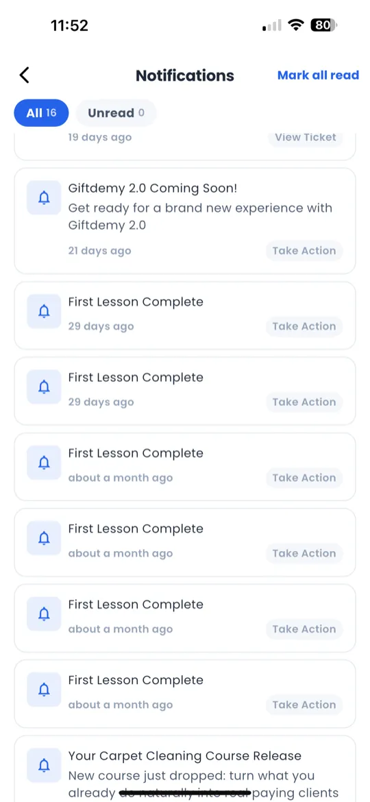 Notifications panel with time-grouped items