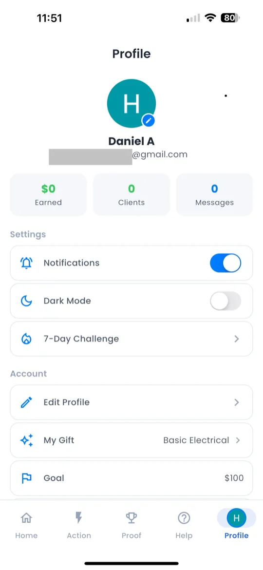 Profile tab overview with avatar and stats