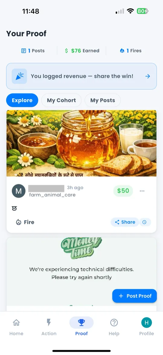 Proof tab in bottom navigation