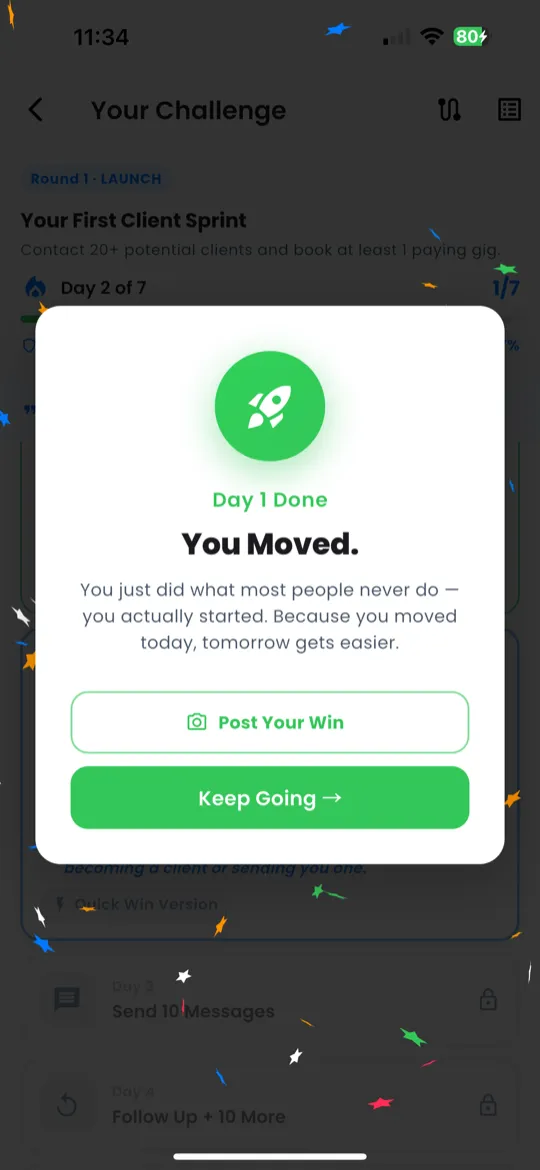 Phase 7 — Completion screen with XP earned