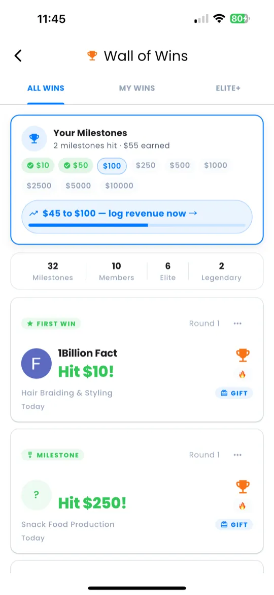 Wall of Wins milestone tiers